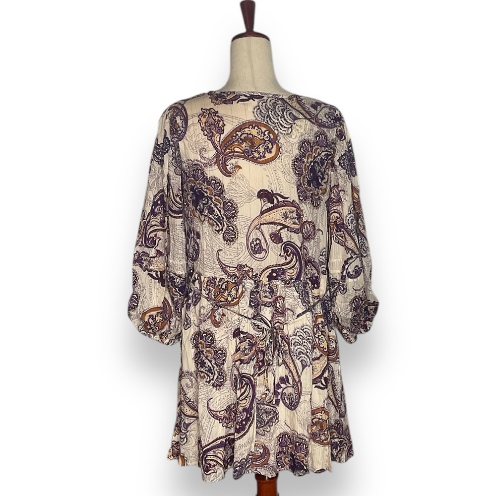 Band of Gypsies Band of The Free Purple Ivory Paisley Puff Sleeve Mini Dress - Picture 2 of 10